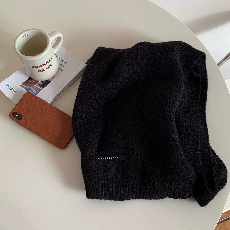 Korean-Style Houndstooth Knitted Round Neck Scarf - Warm, Versatile, Trendy Autumn/Winter Accessory
