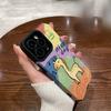 Vertical Grain Leather Cartoon Printed Soft Silicone Phone Case Back Cover with Camera Lens Full Protection for iPhone