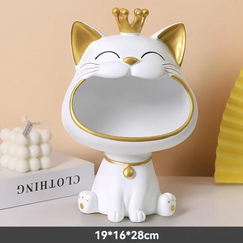 Cute Tiger 2022 Lucky Cat Figurines Money Box Tray Snack Food Storage Holder Desk Ornaments Chinese New Year Home Decoration