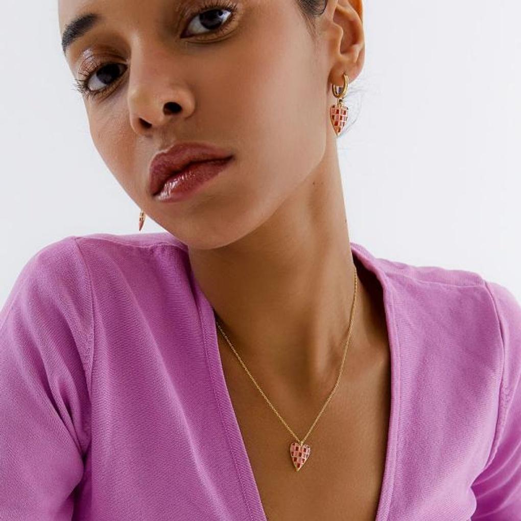 [POPTS] Pink Checkerboard Heart Necklace OTN222524EYP