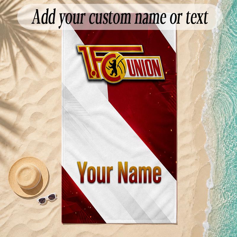 Strandtuch Union Berlin FC Benutzerdefinierter Name Text Personalisierbares Weiches Handtuch für Strand Pool Innenbereich Heimdekoration Geschenk
