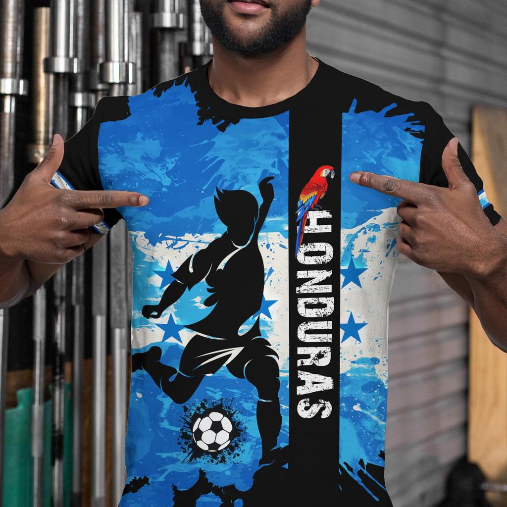 Unisex Retro Soccer Fan Jersey Honduras Design Lightweight Breathable Fabric Short Sleeve Streetwear T-Shirt for Sports and Casual Wear