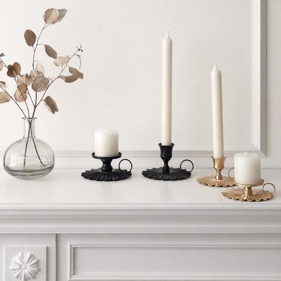 huaqianguhh Wrought Iron Candle Holder, Vintage Metal Candlestick with Frosted Matte Black Rust-Proof Finish, Handheld Design Holder for Home