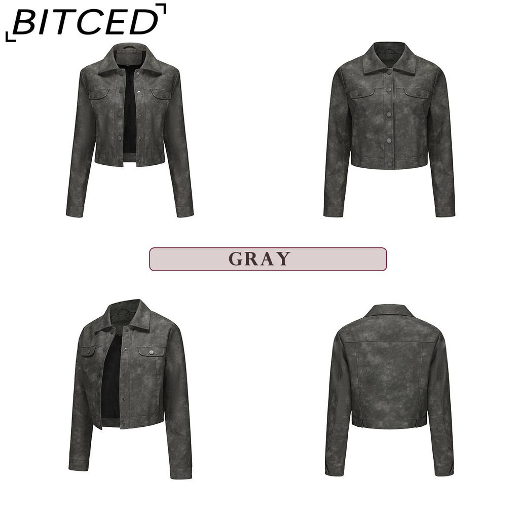 BITCED Spring/Autumn Lightweight Leather Jacket for Women Multi-Pocket Cardigan Style Casual Jacket Fashionable Trendy Everyday Outerwear