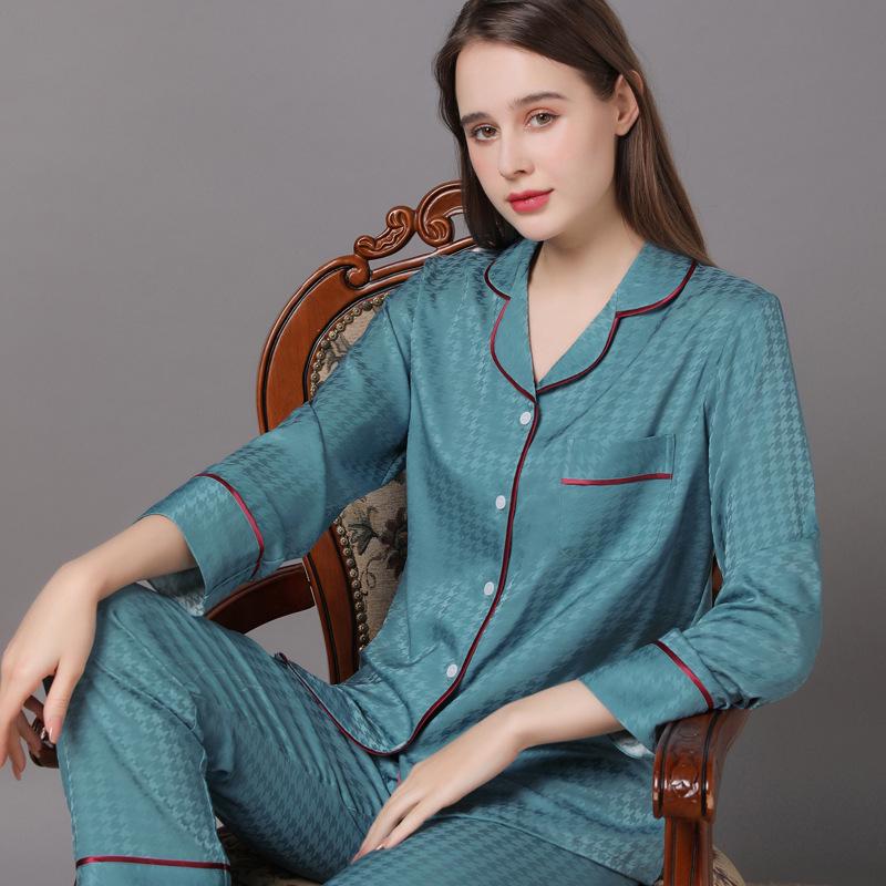 2022 Jarní a podzimní pár pyžam z ledového hedvábí - Dámské a pánské dlouhé kalhoty, nadměrná velikost, domácí oblečení