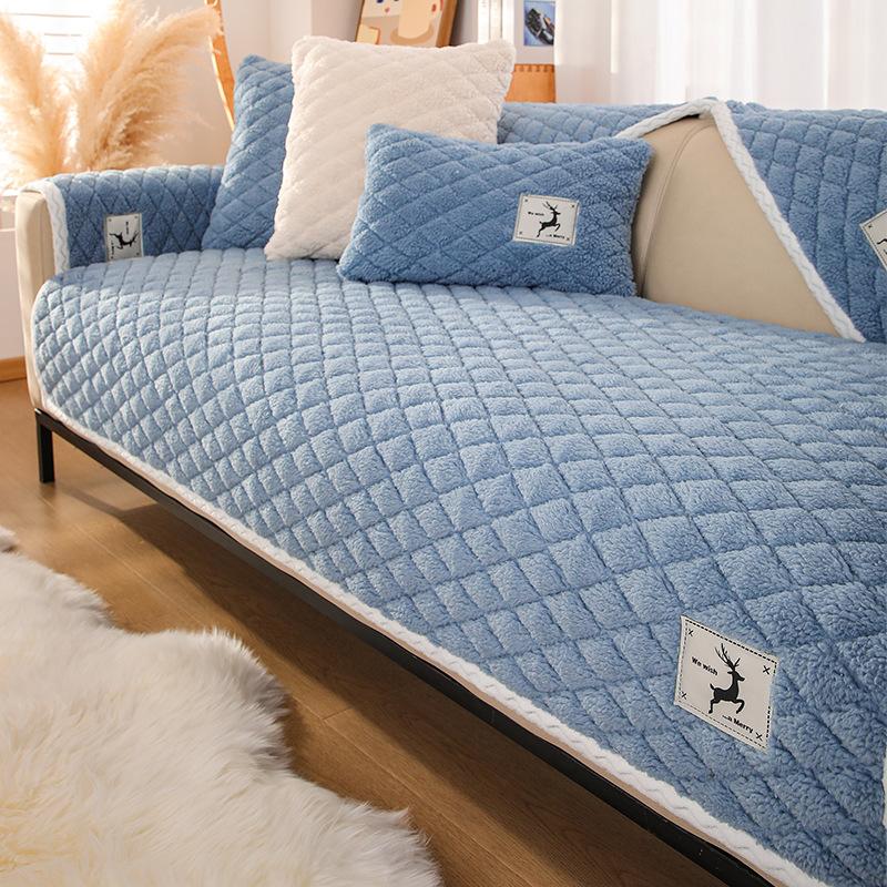 Sofa Cushion Winter Antislip Nordic Simple Plush Cushion High-Grade Fleece-Lined Thickened Real Leather Sofa Cover Cover Towel