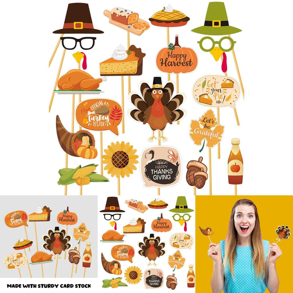 Paper Thanksgiving Day Photo Booth Accessories For Holiday Event Decor Set