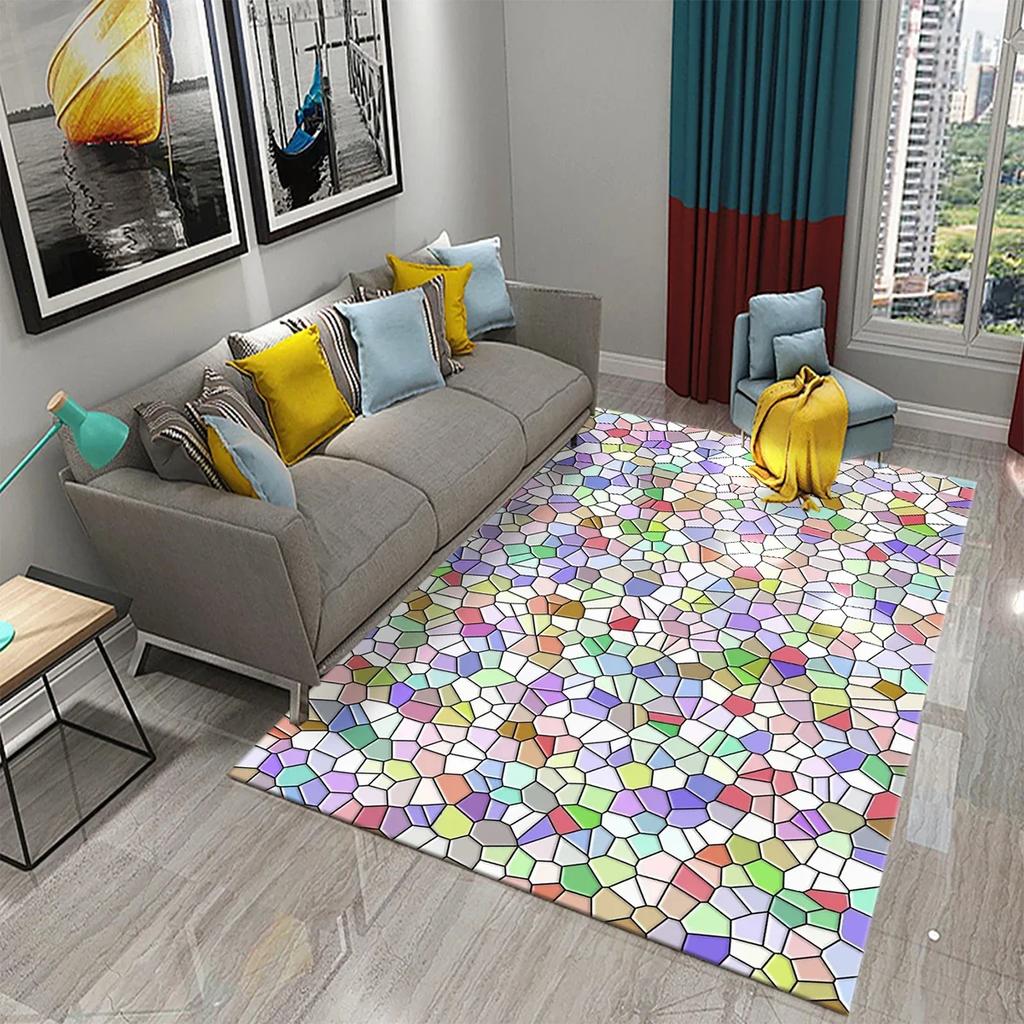 3D Black Stone Carpet Cobblestone Pattern Rug Texture Rectangle Area Rugs Living Room Bedroom Decor Polyester Yoga Floor Mat