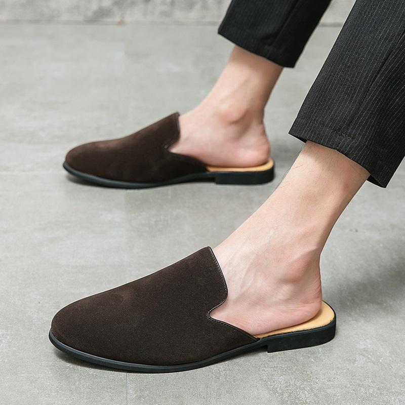Fashion New Arrival Men Suede Leather Half Slippers Driving Shoes Male Casual Mules Moccasins Breathable Loafers Zapatos Hombre