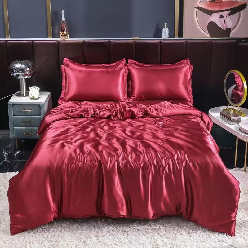Luxury Silk Satin Bedding Set King Queen Size Bed Cover Flat Sheet Pillowcase for Sleep Home Decro Mulberry Silk Bed Sets