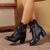 Plus Size Women's Martin Boots,Chunky Heel Platform Ankle Booties with Lace Trim,Waterproof Fashion Boots for Fall Winter