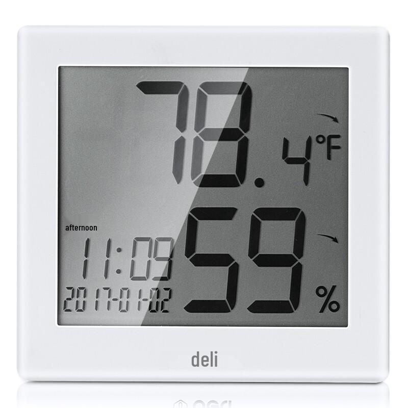 Deli LCD Digital Thermometer Hygrometer with Alarm Clock
