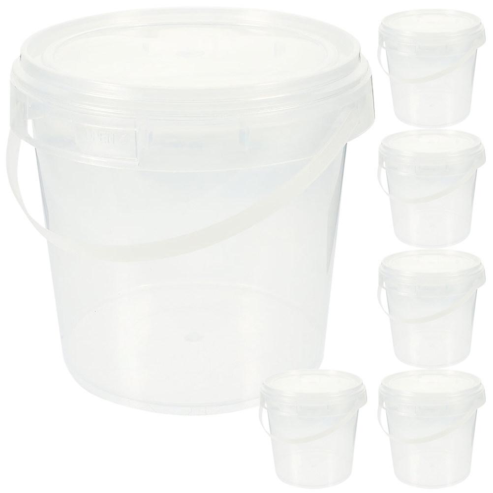 6Pcs Plastic Storage Buckets Clear Small Bucket with Lid Handle Food Grade Reusable Ice Cream Container Meal Prep Food Holder
