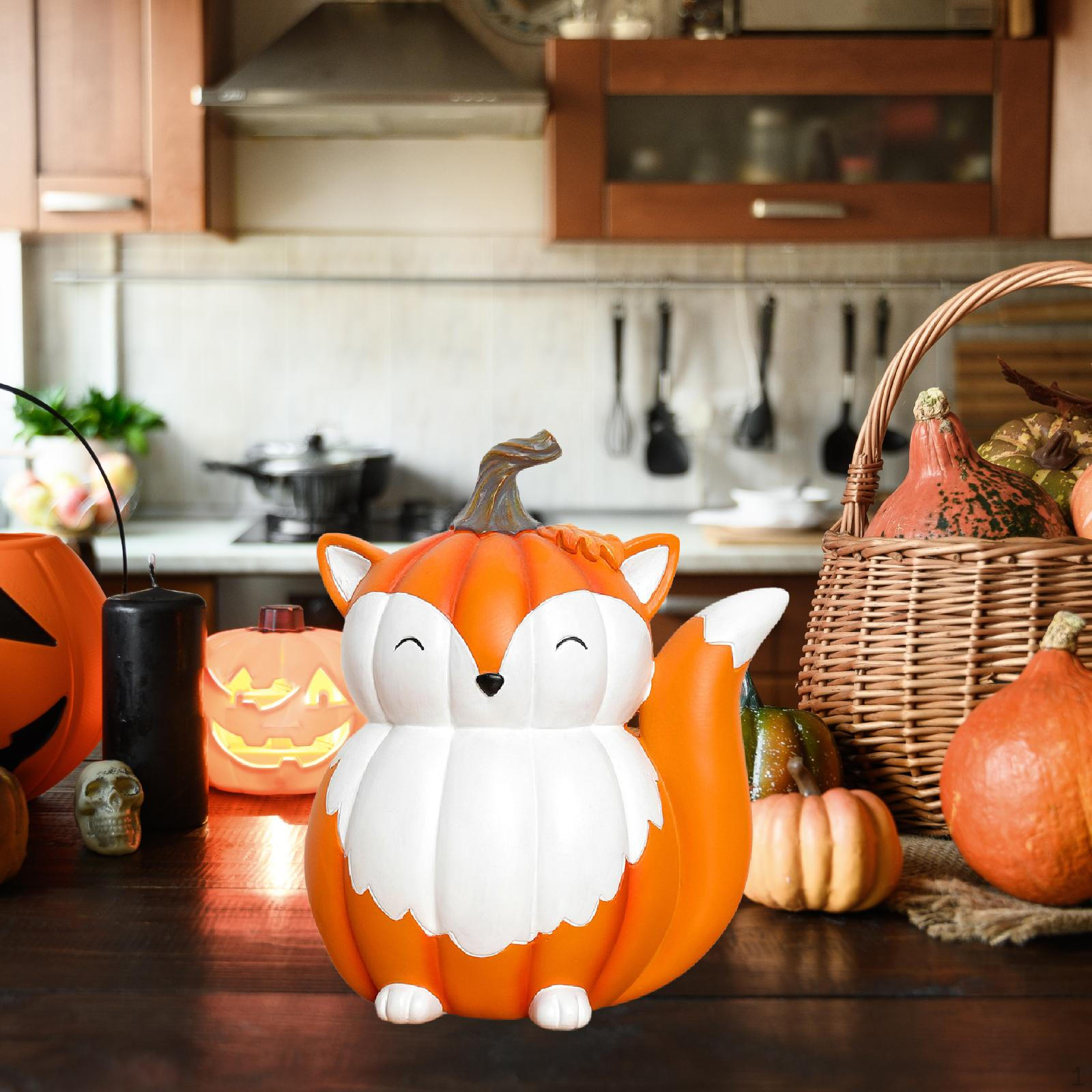 

Animal Pumpkin Figurine Desktop Ornament Halloween Gift Collection Statue Sculpture for Bedroom Fox