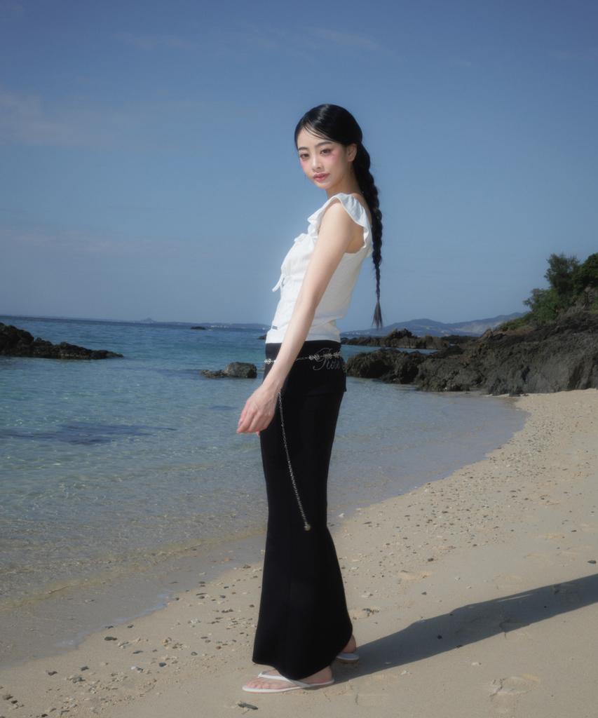 Rose Franz Folding Waist Maxi Long Skirt [Black]