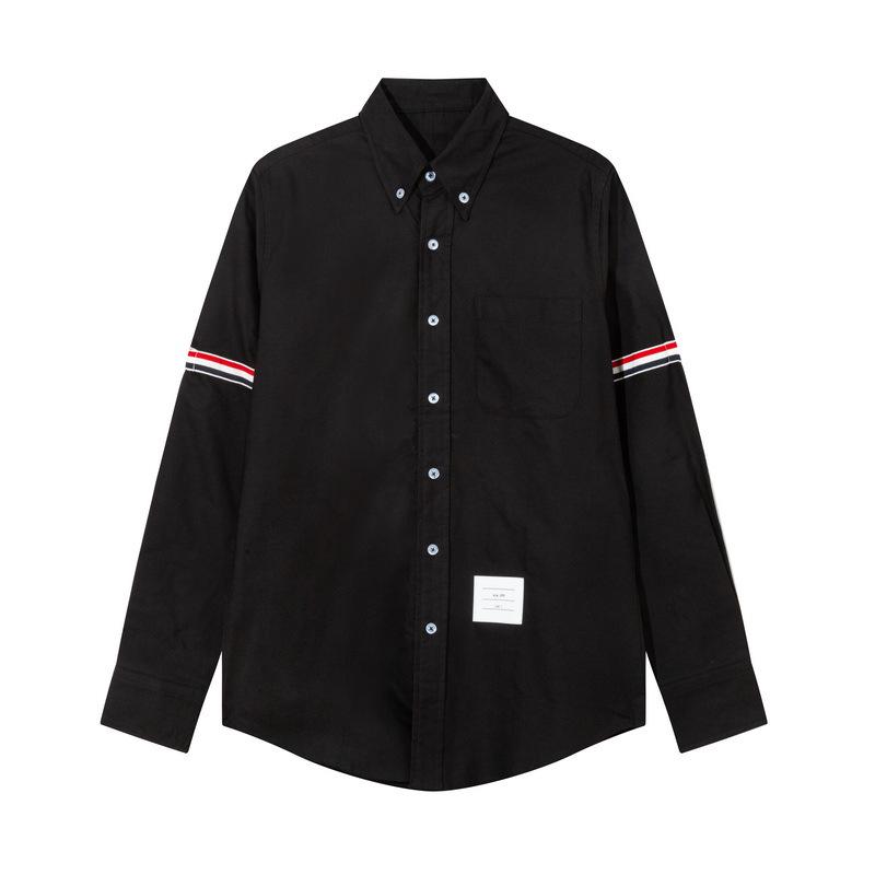 

Мужская рубашка TB JL Oxford из чистого хлопка с длинными рукавами — впитывающая пот, повседневная, с двойными рукавами и ленточным дизайном XS чёрный