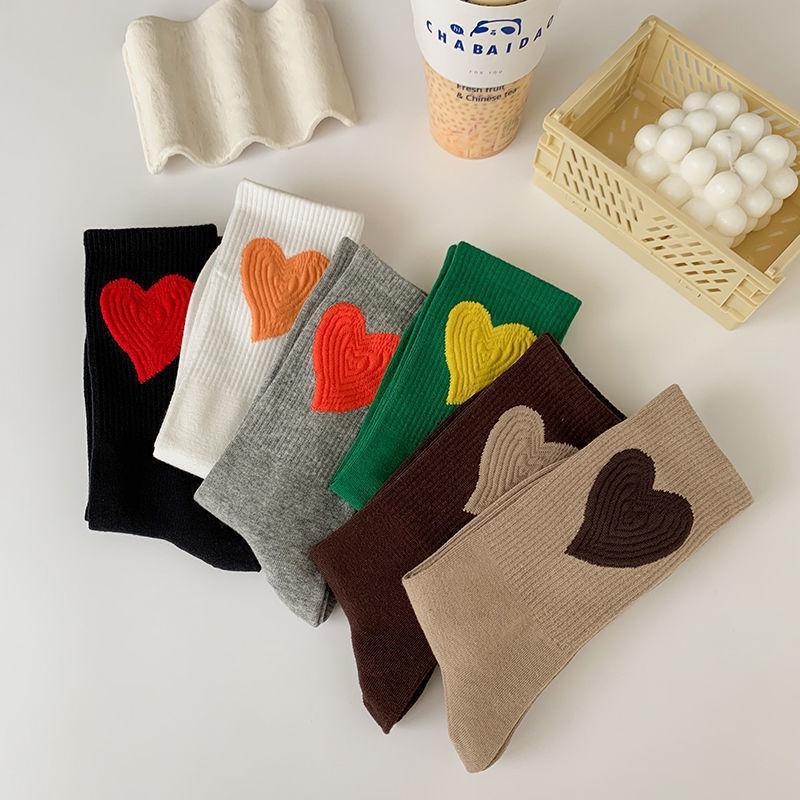 1Pair Socks Female All-match Simple Love Spring Autumn Cotton Socks Korean Version of The Trend Skateboard Pile Socks
