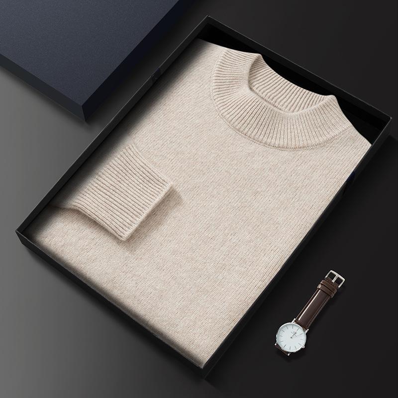 First-line ready-to-wear thickened cashmere sweater men's semi-turtleneck pullover sweater knitted sweater loose wool sweater base