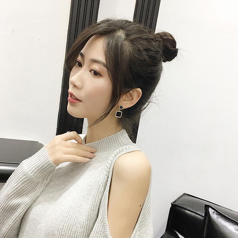 Square Black Crystal Earrings Rhinestone Personality Sweet Earrings For Women Jewelry Wedding Earrings Oorbellen