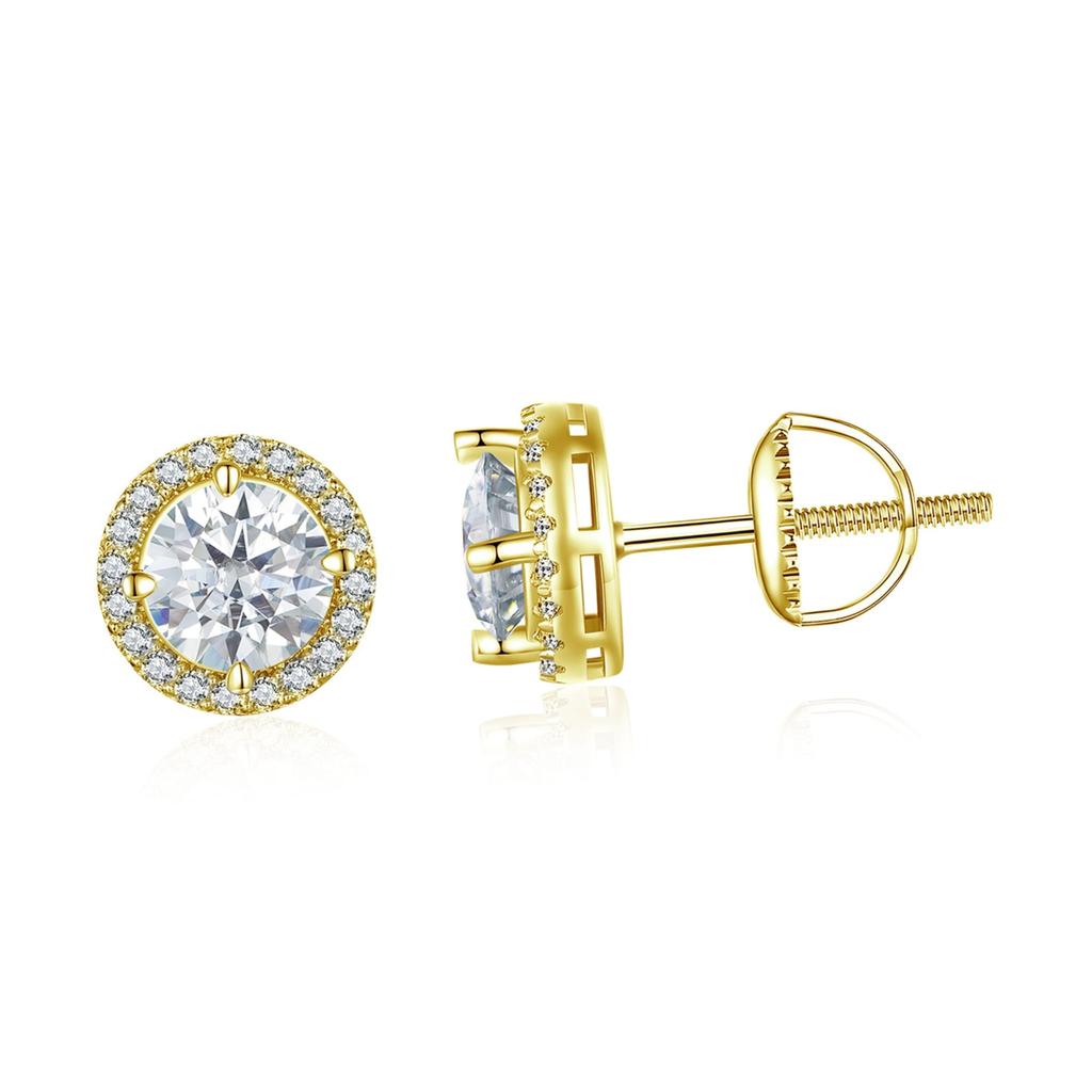 Silver Gold-plated Moissanity Earrings, 0.5 Ct, 925 Silver Studs