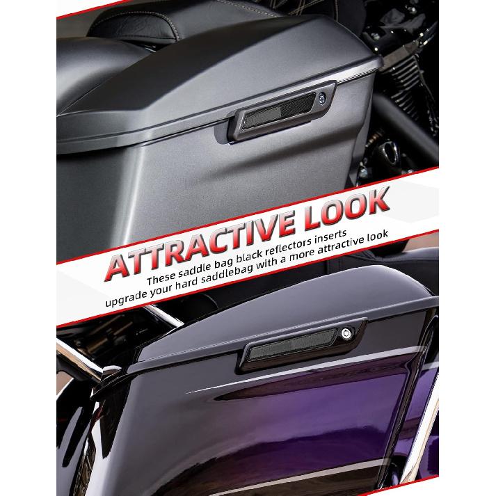 Amazicha Black Reflectors Hard Saddle Bag Latch Cover Reflectors Compatible for Harley Touring Street Glide Electra Glide Road Glide Road King