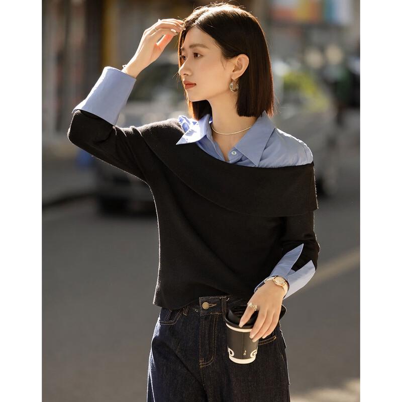 Demana Damen Wollmischung Color-Block Rollkragen Strickpullover