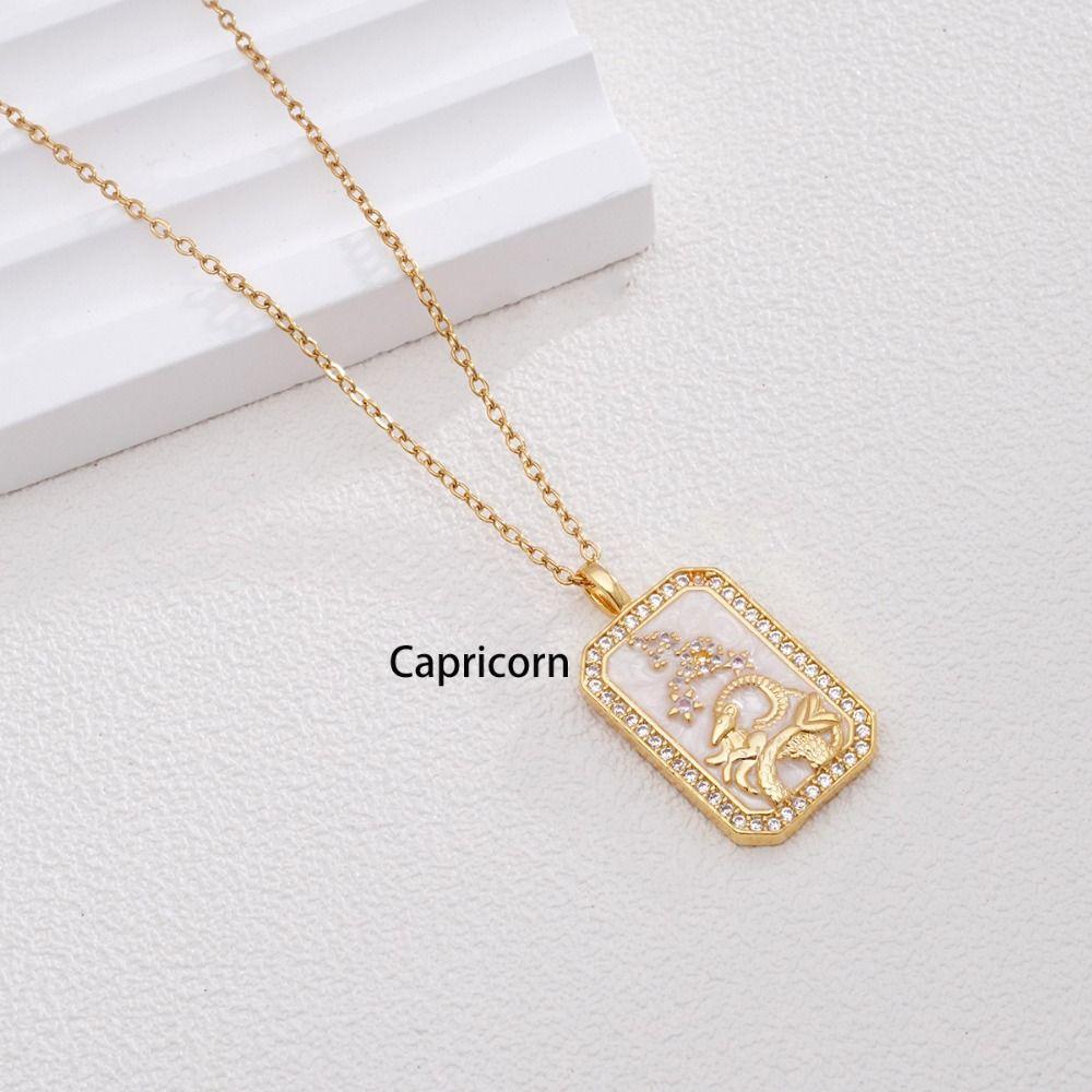 Gold Plated Retro Clavicle Chain Zircon Zodiac Pendant Necklace 12 Constellation Necklace  Unisex