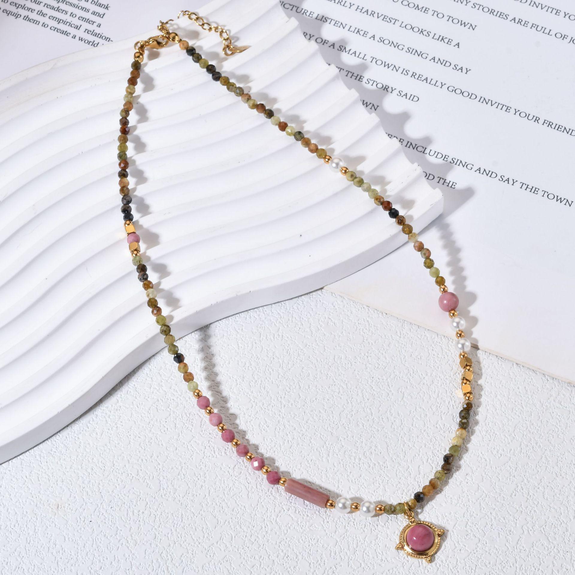 Colorful Red Vein Stone Beaded Necklace | Natural Stone Layering for a Luxurious Vacation Look