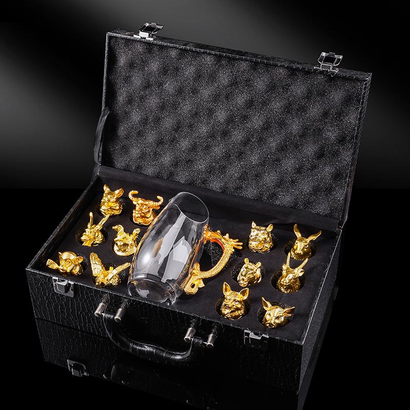 Zodiac Wine Set Baijiu Cup One Cup Strong Glass Wine Crystal Glass Small Wine Glass 1 Two Cups Can Be