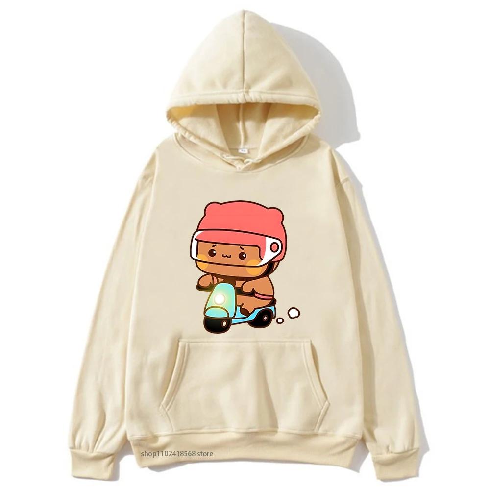 Mochi Brownie Bear Bike Riding Hoodie for Men Bubu Dudu Sweatshirt Couple Clothes Long Sleeve Clothing