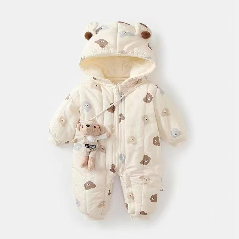 Super Cute Fleece-Lined Infant Jumpsuit – Winter Bodysuit for Newborns