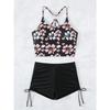 Printed Flower Tankini Set  Girl Swimwear Adjustable Strap Vest Bra Female Flower Shorts Bikini Drawstring Women Beach Set
