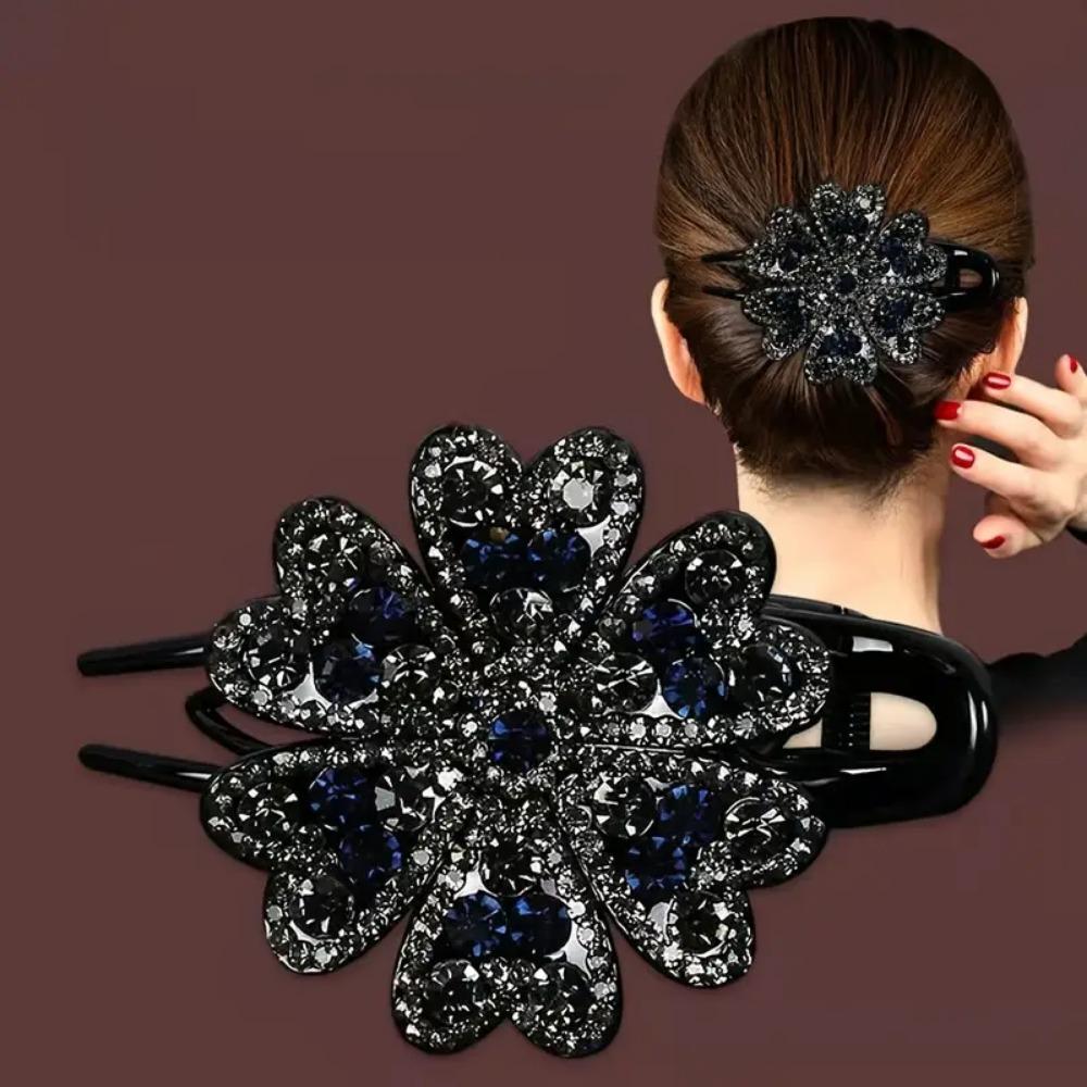 

Заколка для волос «Гибискус» с искусственными стразами, элегантная заколка для волос с заколкой-уткой со стразами 1PCS чёрный