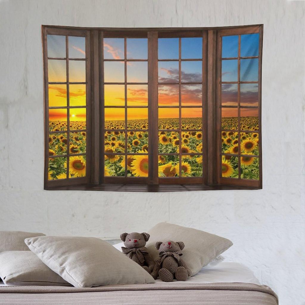 Sunflower Tapestry Wall Hanging Country Yellow Floral Tapestry Sunflower Field Nature Landscape Wall Art for Living Room Dorm