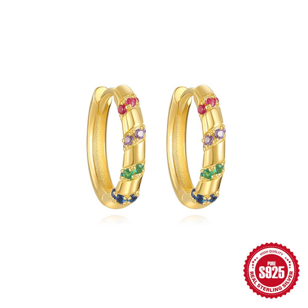 S925 Sterling Silver Personality Diamond Set Love Chain Glossy Luxury Earrings Ear Buckles Earrings Huggie Hoops