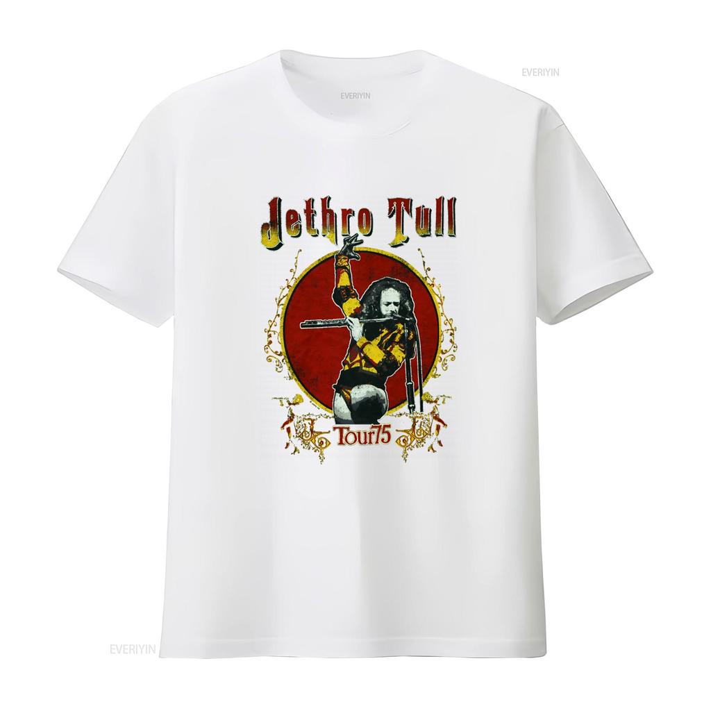 Jethro Tull Tour 75 Print T Shirt Rock Band Fan  vintage Washed graphic Soft Comfortable homme Versatile Stylish Stretched