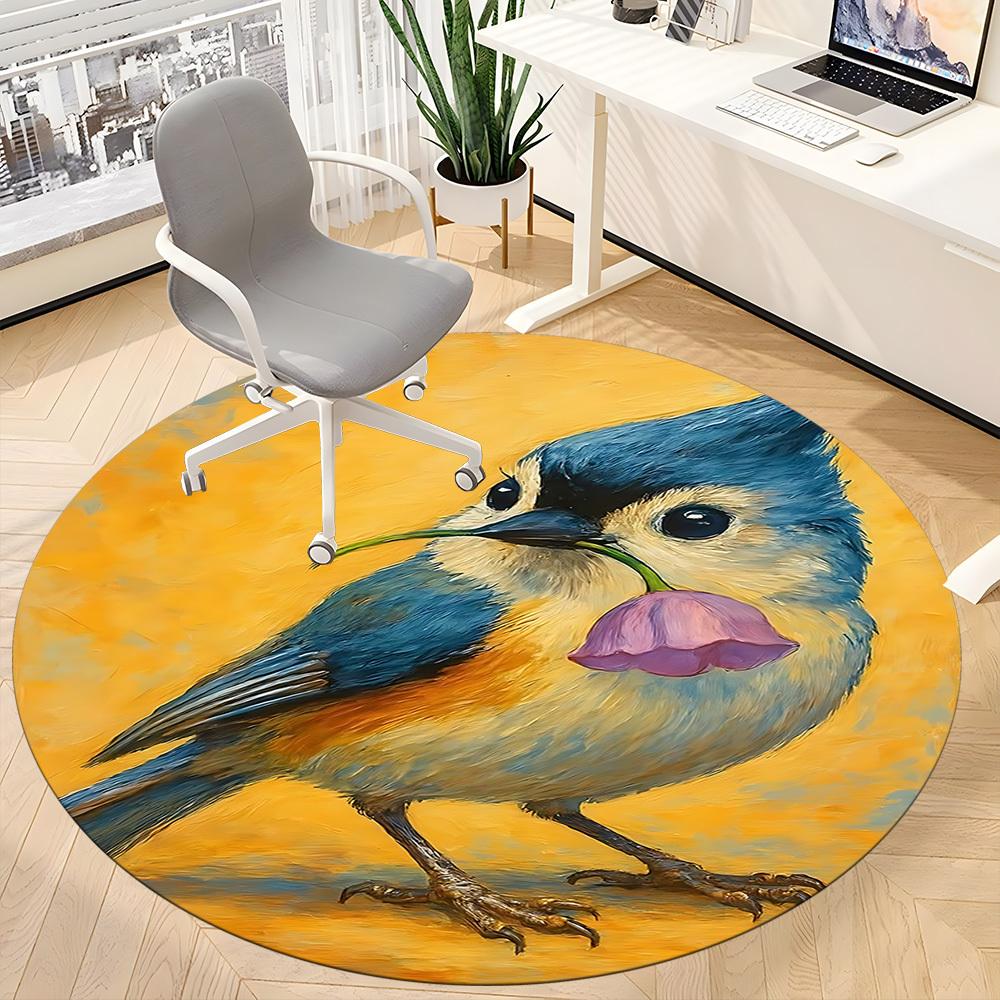 1pc Bird Flower Office Round Area Rug, Indoor Mat Suitable ForOffice, Under Office Chairs Bedroom Living Room Home Decor, Room Deco  D086