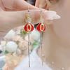 Fashion Atmospheric Red Velvet Bow Earrings Femininity Sweet Flower Long Fringed Versatile Earrings