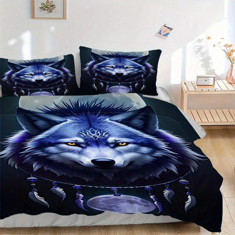 3pcs Set Wolf Moon 1 Quilt Cover + 2 Pillowcases, All Seasons Bedroom Setting, Perfect for Home and Dorm Decor A182