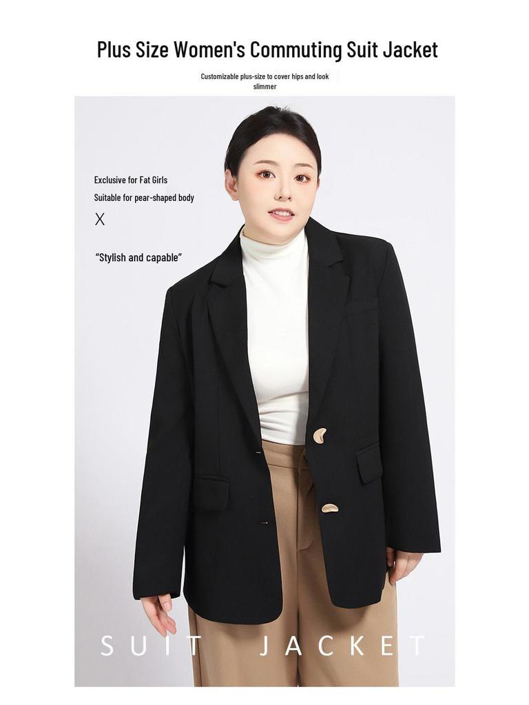 Elegant Customized Plus Size Women's Blazer - Loose Slimming Black Design for Spring/Autumn 2025