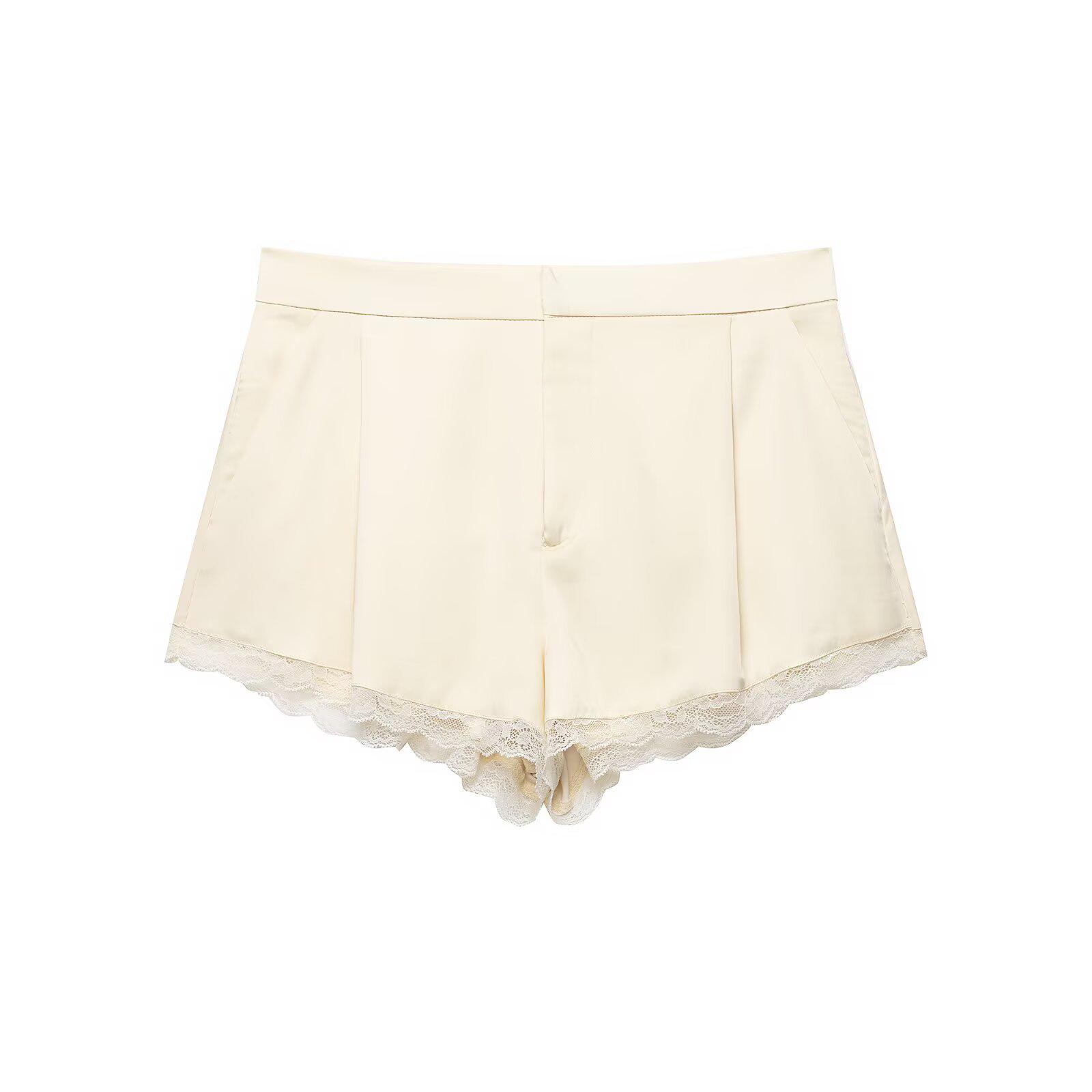 2026 European Spring Women s Lace-Trimmed Silk Satin Shorts M