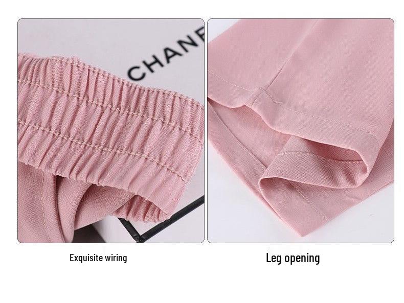 Women's Pink Ice Silk Wide-Leg Pants: Summer Thin High Waist, Straight-Leg Casual Style for Spring and Autumn
