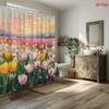 2D Flat, 2D Flat, 1pc 2D Flat Spring Tulip Shower Curtain | Colorful Floral Landscape Polyester Bathroom Decor with 12 Hooks,