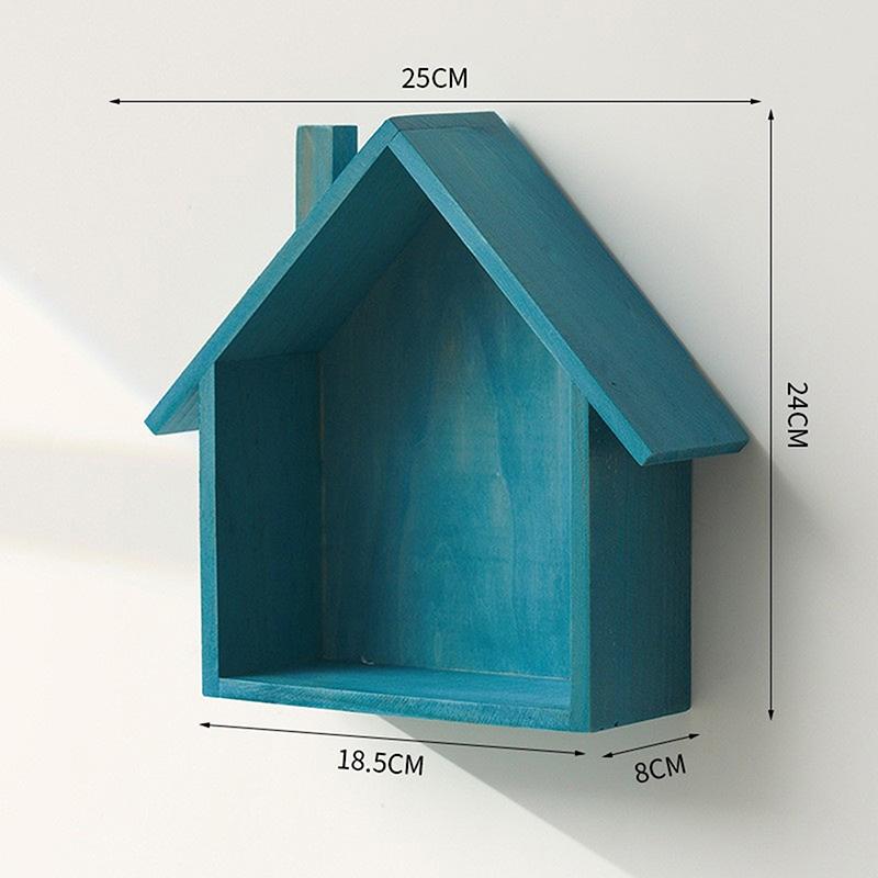 Display Toy Shelf Wooden Wall Shelf Wall Mounted Floating Shelves House Shape Wall Storage Organizer Key Storage Rack Wall Decor
