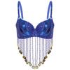 Womens Belly Dance Bra Adjustable Straps Design Shiny Sequins Plastic Beaded Tassels Underwired Costume
