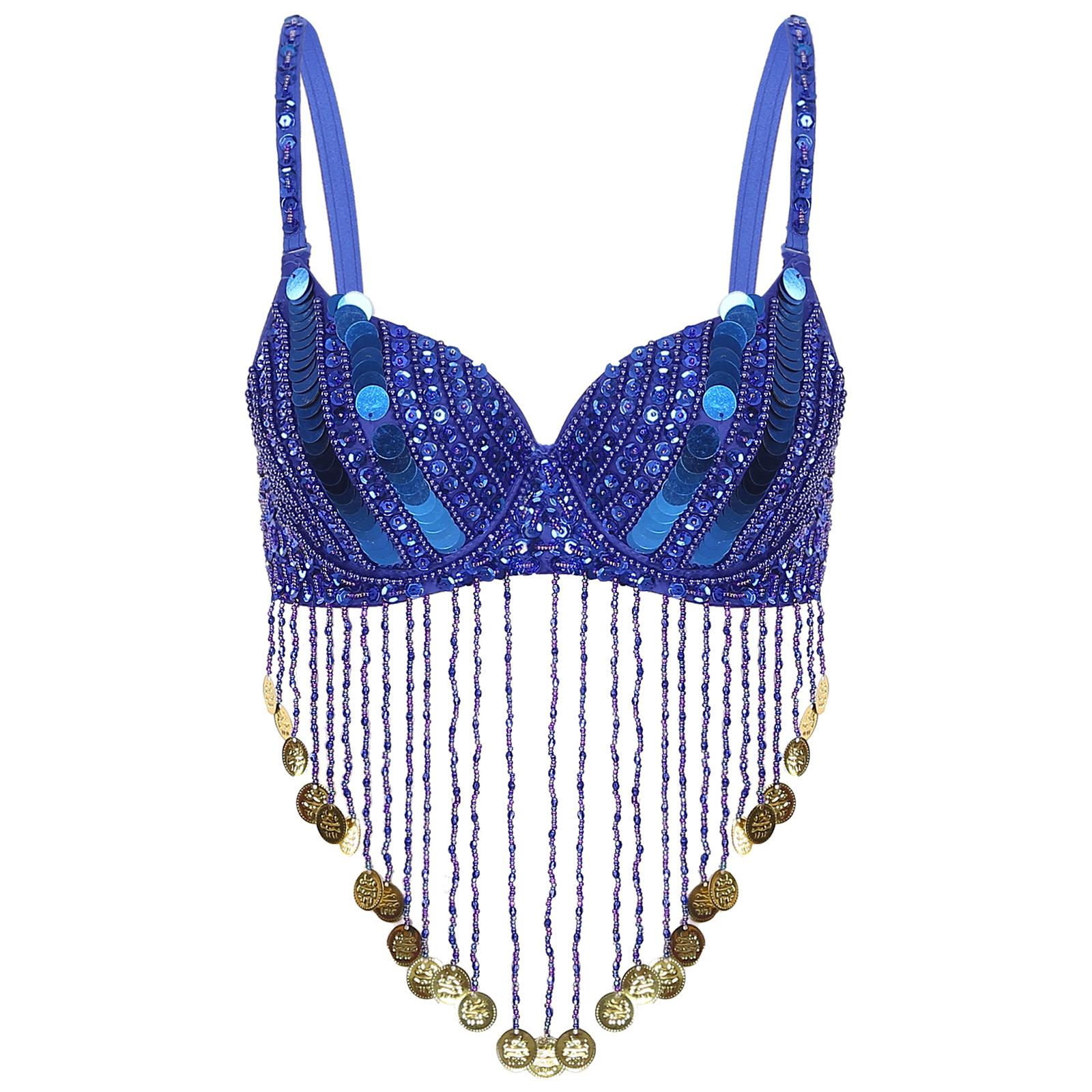 

Женские топы-бра для танца живота с пайетками и бисером, с кисточками, танцевальный костюм для музыкального фестиваля, клубная одежда для танца живота One Size