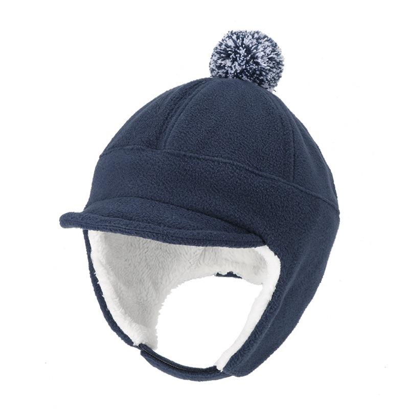 Autumn and winter new boys and girls outdoor windproof hats cute hairballs thickened arctic velvet children's ear hats warm snow hats