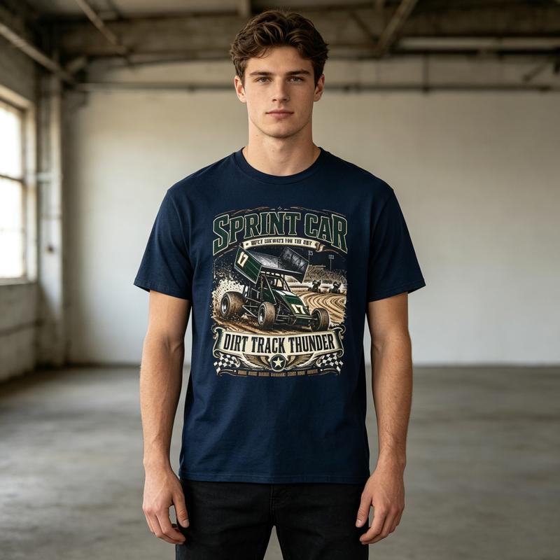 Sprint Car Vintage TShirt Dirt Track Thunder Tee Racing Fans Best Gift Unisexs Casual Short Sleeve T Shirt Harajuku