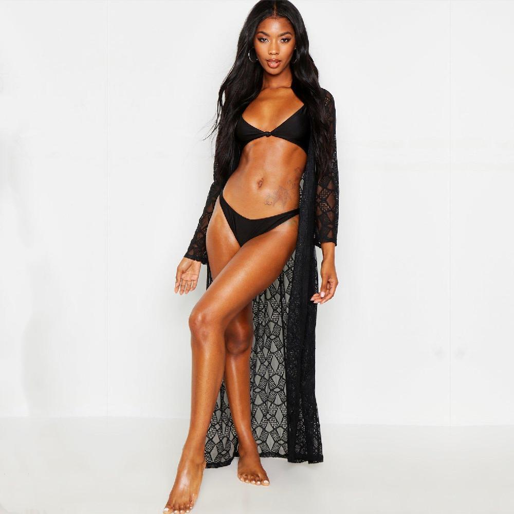 

Длинное кружевное пляжное покрывало Robe de Plage, купальник, накидка Saida de Praia, женский купальный костюм, накидка