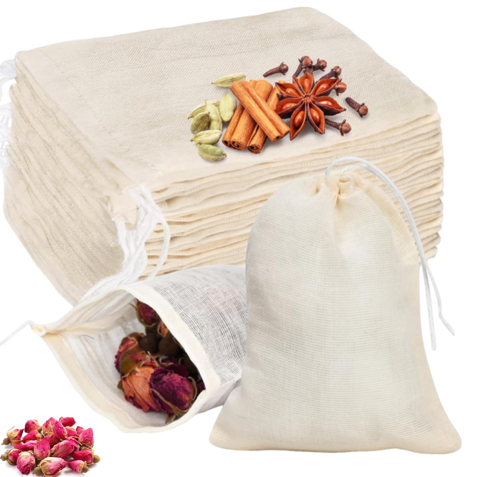 

YFFSFDC Disposable Tea Bags, Cotton Drawstring Bags, Separates Decoction Residue, Strong Penetration, Natural Coffee Filters for Loose Leaf Tea &
